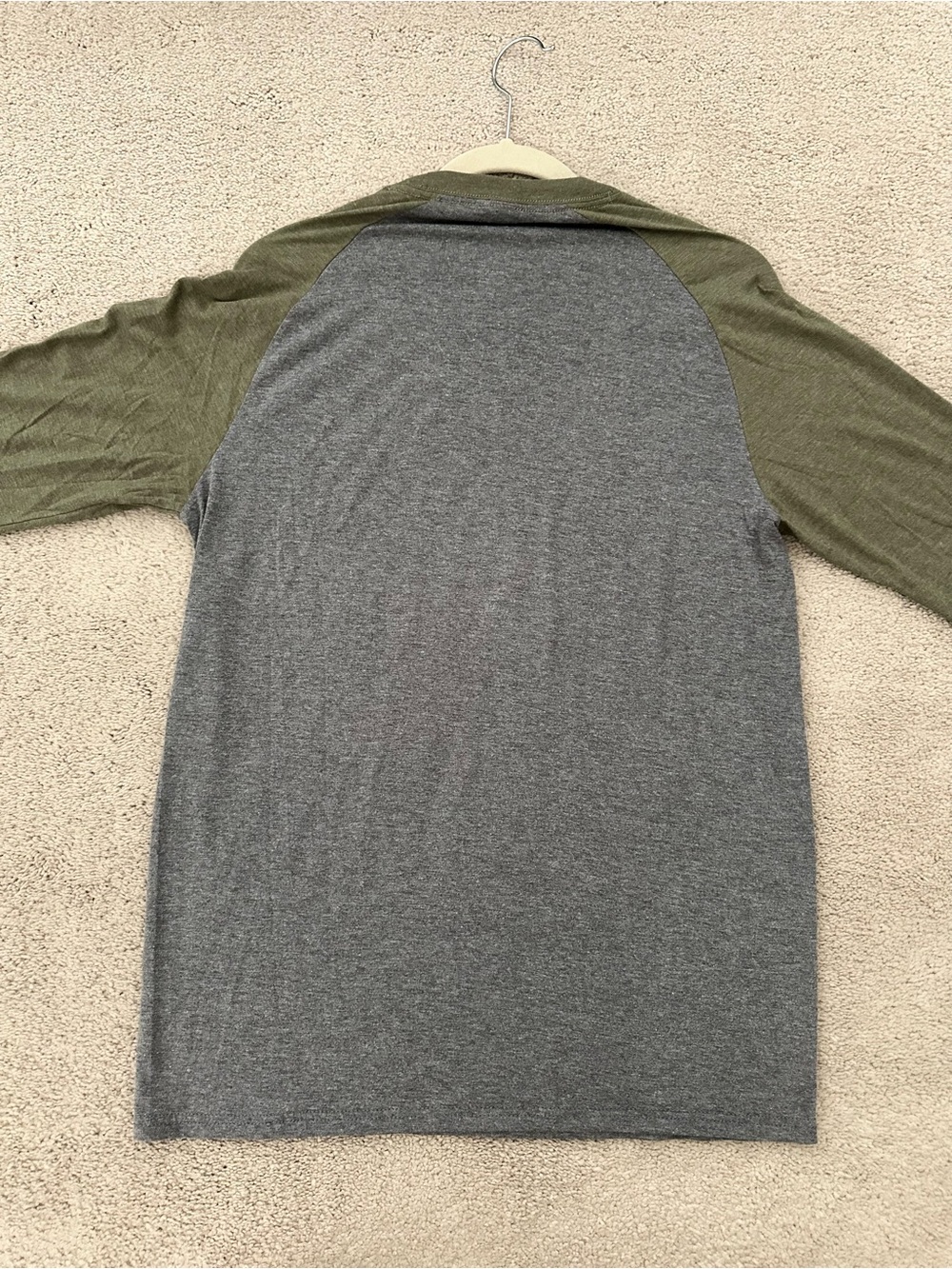 Men’s Raglan 3/4 Sleeve Baseball Tee Shirt - Olive & Grey - Twenty Twenty Co. - Picture 10 of 10